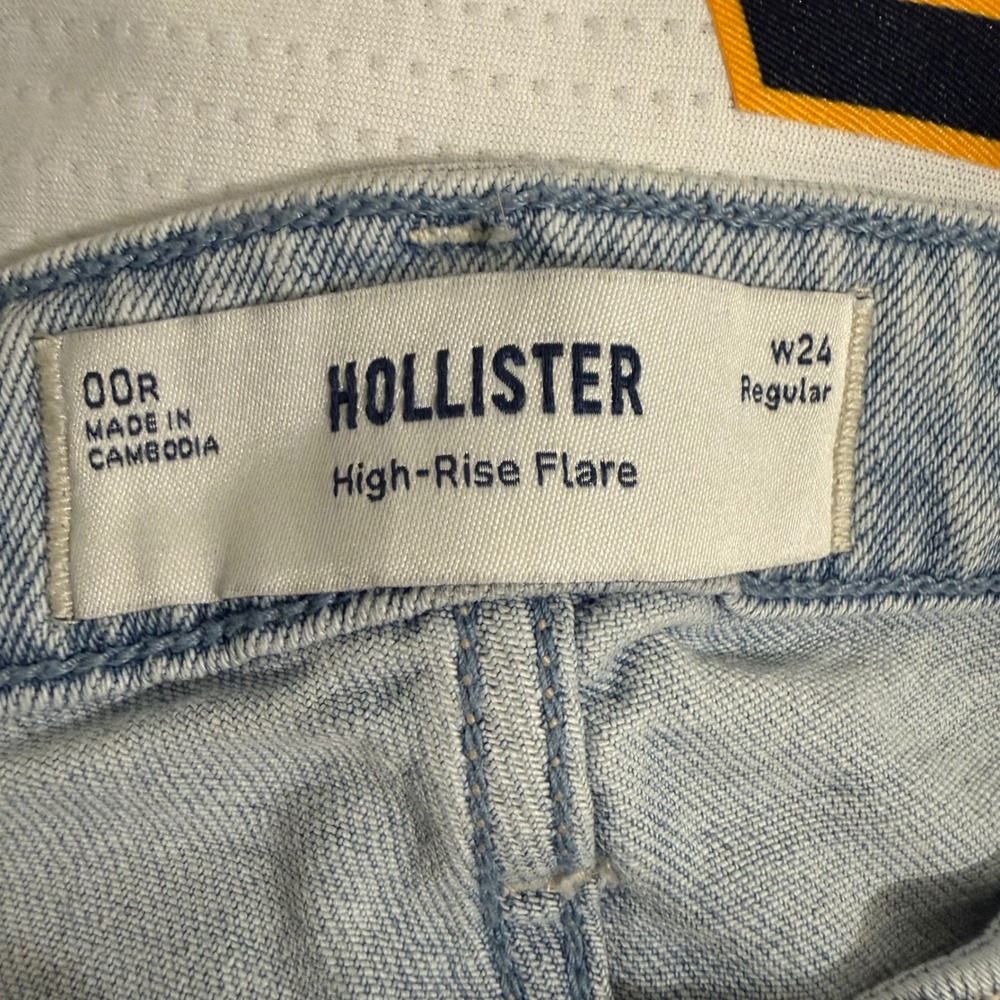 Hollister High-Rise Flare‎ Jeans Light Wash Heart Embroidery 00R W24 Regular - Picture 2 of 7